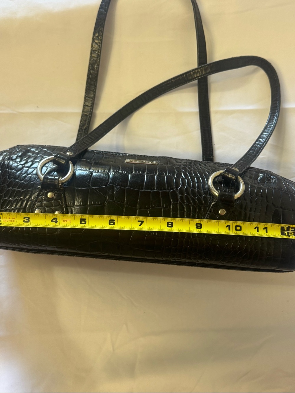Polo by Ralph Lauren Black Croc-Embossed Barrel Shoulder Bag
